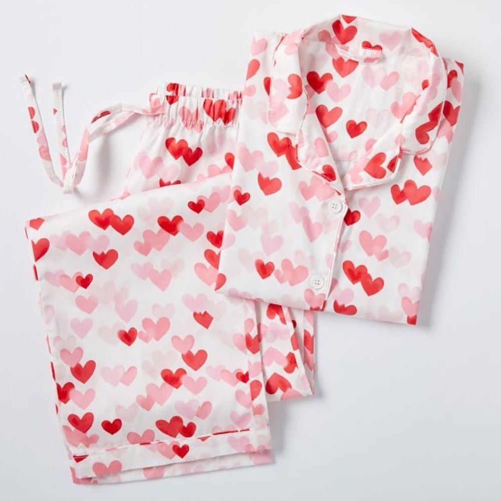 Pottery Barn Teens Heart Sateen Pajama Set L - Picture 1 of 11